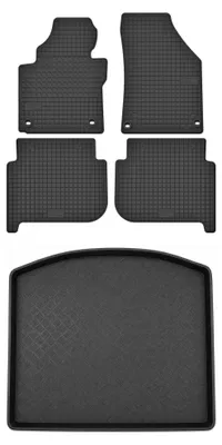 Image de Tapis en caoutchouc + bac de coffre pour Volkswagen Touran I 2004-2010 (monospace/break) – 5 pièces, noirs, sur mesure