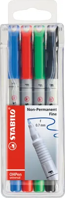 Produktbild von Folienstift - STABILO OHPen universal - wasserlöslich fein - 4er Pack - grün, rot, blau, schwarz