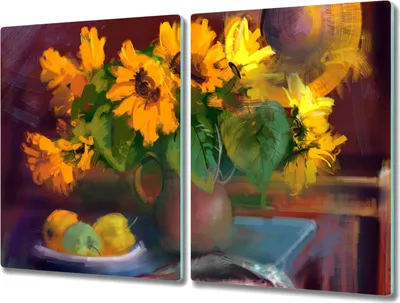 Produktbild von Coloray Schneidebrett Herdabdeckplatte 2x40x52 cm Kochplattenabdeckung Küchenbrett Hackbrett - Blumen Pflanzen