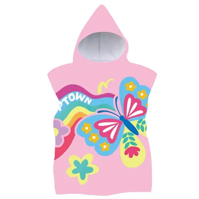 Produktbild von FEBE Badeponcho Kinder Schmetterling Muster Badetuch Mit Kapuze Bademantel für Kleinkind Strandponcho Strandtuc