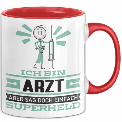 Produktbild von Arzt Geschenk Tasse Ich Bin Arzt Aber Sag Doch Einfach Superheld Lustige Geschenkdiee für Arzt Kaffee-Becher (Rot)