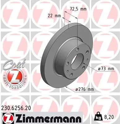Produktbild von 2x ZIMMERMANN 230.6256.20 Bremsscheibe Vorderachse