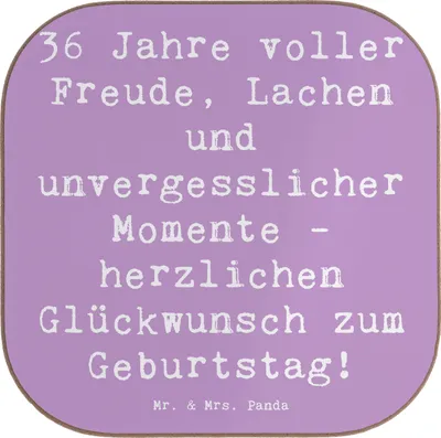 Produktbild von Mr. & Mrs. Panda Untersetzer für Gläser Spruch 36. Geburtstag - Lavendeltraum - Geschenk, Glas, Happy Birthday, Coaster, liebevolle Geburtstagswünsche, Familie, Lachen