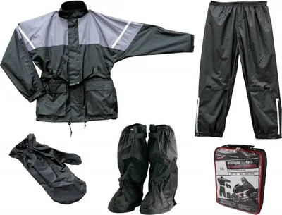 Zdjęcie produktu dla Motocyklowy zestaw przeciwdeszczowy czarny/szary, różne rozmiary