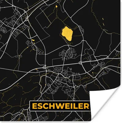 Produktbild von MuchoWow® Poster Schwarz und Gold - Stadtplan - Eschweiler - Deutschland - Karte 75x75 cm - Wand Dekoration