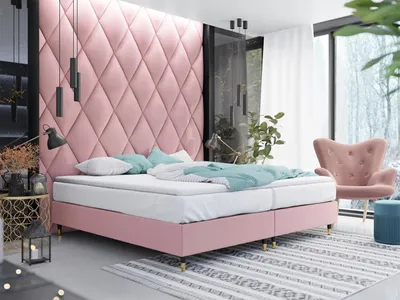 Obrázok produktu pre Manželská čalúnená posteľ 140x200 NECHLIN 5 - ružová