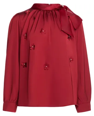 Produktbild von Rote elegante Damen Bluse mit Schleifenkragen, reguläre Passform, Größe S aus der Glamour-Kollektion