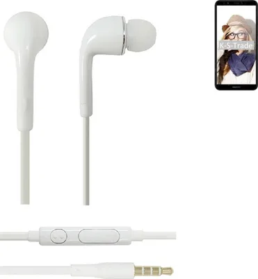 Produktbild von K-S-Trade Kopfhörer Headset kompatibel mit Huawei Y7 Prime 2018 mit Mikrofon u Lautstärkeregler weiß 3,5mm Klinke Kabel Headphones Ohrstöpsel
