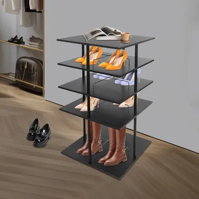 Image de Étagère à chaussures pivotante - Rangement à chaussures à 4 niveaux - Rotation à 360° - Pour 16 paires - Capacité de charge 17,5 kg - Pour couloir/entrée - Noir