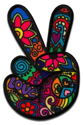 Produktbild von Hippie Peace Love Liebe - Aufnäher, Bügelbild, Aufbügler, Applikationen, Patches, Flicken, Zum Aufbügeln, Größe: 6,8 x 4,5 cm
