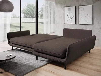 Produktbild von DOMO-HOME Ecksofa mit Schlaffunktion SOLANO – Elegantes Skandinavisches Ecksofa 260x167cm| Bettkasten und Holzbeinen für Komfort und Stil | Hochwertigen Materialien | Farbe dunkelbraun | Rechts