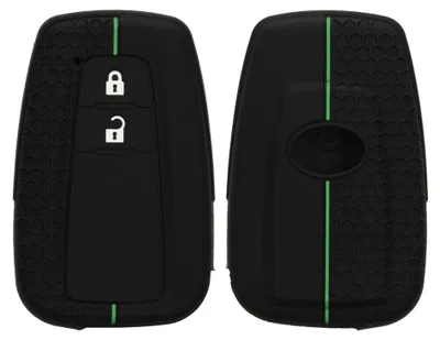 Image de Étui à clés kwmobile pour Toyota : étui pour clé intelligente à 2 boutons - Étui à clés de voiture en silicone - Étui à clés noir et vert