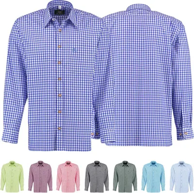 Produktbild von Trachtenhemd  für Lederhosen Langarm Trachtenmode mit Hirsch Stickerei, Farbe:Dunkelblau, Größe:3XL