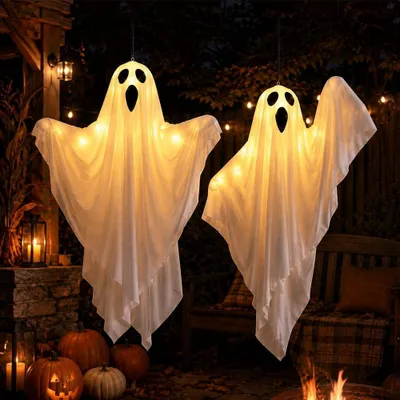 Immagine prodotto di Decorazioni per Halloween: 2 fantasmi da appendere, dimensioni 50 x 40 cm, adatti per l'uso esterno
