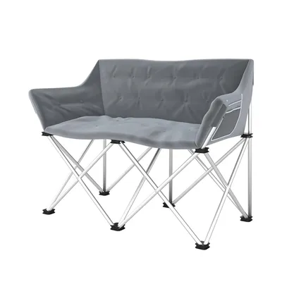 Produktbild von Campingstuhl mit Armlehnen Seitentasche 2 Sitzer Klappstuhl Gartenstuhl Faltstuhl bis 240kg Belastbar Grau