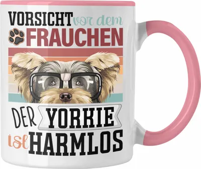 Produktbild von Trendation - Yorkie Besitzerin Frauchen Tasse Geschenk Lustiger Spruch Geschenkidee Vorsicht Vor Dem Frauchen (Rosa)