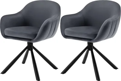 Produktbild von Esszimmerstühle Supria – Set aus 2 Drehbare Esszimmerstühle – Dunkelgrau Samt – Mit Armlehnen – Küche & Esszimmer