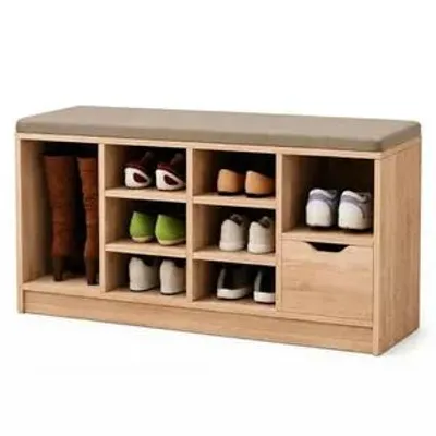 Image de Meuble de rangement pour chaussures avec banc intégré, couleur marron, avec tiroir, 100 cm