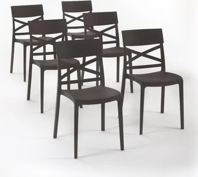 Immagine prodotto di set di 6 sedie impilabili in polipropilene con fibre di vetro per uso esterno e giardino, bar e ristorante, cucina design moderno - MARTINA - Mocha