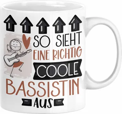Produktbild von Bassistin Geschenk Tasse Geschenkidee für Bassistin Geburtstag Weihnachten Spruch So Sieht Eine Richtig Coole Bassistin Aus Kaffee-Becher  (Weiß)