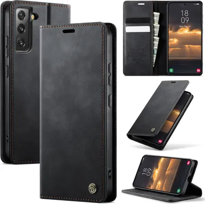 Obrázek produktu pro Kožené pouzdro pro Samsung Galaxy S22+ 5G, RFID ochranou, magnetickým zavíráním, přihrádkami na karty a funkcí stojánku Černý