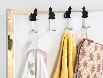 Produktbild von Wenko Türhakenleiste Türgarderobe Einhängen Kleiderhaken 4 haken Motiv Katzen