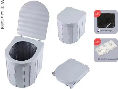 Produktbild von Famanu Tragbares Toilette für Camping - Grau - Faltbares Camping-WC mit Deckel