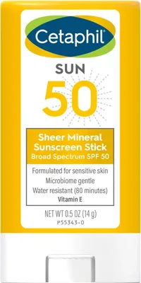 Produktbild von Sun Protection Stick, Cetaphil, Sheer Mineral Sunscreen, mit Zinkoxid und Titandioxid, gegen UVA und UVB, SPF 50, 14gr, 14gr
