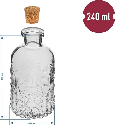 Produktbild von 8 x 240 ml leere Glasflasche mit Kork Eckig Fläschchen Öl Tinkturflasch Karaffe