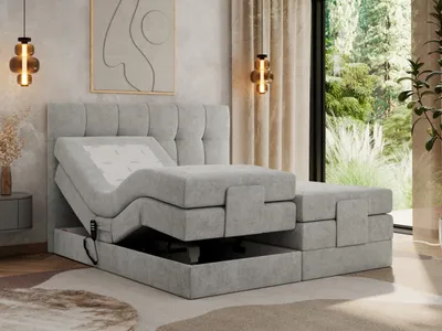 Produktbild von MKS MEBLE Boxspringbett 140 x 200 cm elektrisch verstellbar 7-Zonen Taschenfederkern Matratze mit Topper Bett 140 x 200 cm mit Motor Polsterbett Motorbett - Vittoria - Hellgrau Strukture - H4