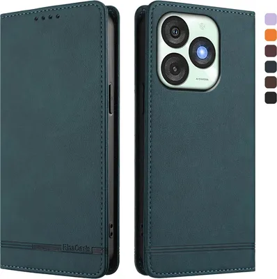 Image de Etui pour itel A50, étui rétro en cuirPolyuréthaneavec support et fentes pour cartes de crédit Vert