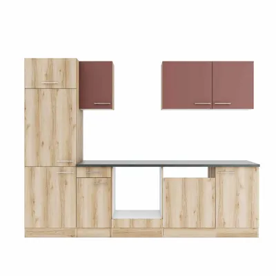 Produktbild von Optifit Küchenzeile ohne Geräte Bari407/Livorno290 270 cm rostrot wildeiche matt strukturiert zerlegt Variante reversibe