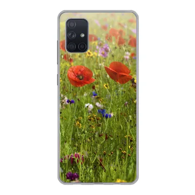 Produktbild von MuchoWow® Handyhülle Schutzhülle Hülle für Samsung Galaxy A71 Frühling - Blumen - Rot - Mohn - Gras - Grün Silikon Softcase Handy Hülle - Kartenbesitzer