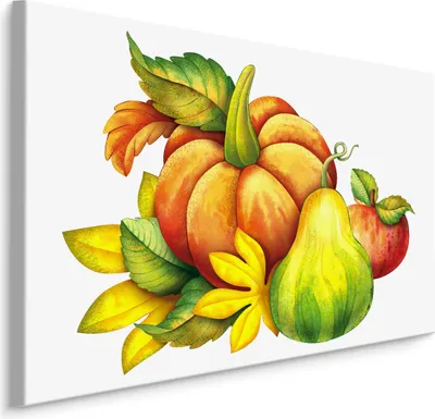 Produktbild von Fabelhafte Canvas LEINWAND BILDER 120x80 cm XXL Kunstdruck Kürbis Apfel Birne Herbst