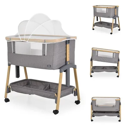 Produktbild von Cangaroo Beistellbett Amo höhenverstellbar, Moskitonetz, Rollen, Bremse Matratze grau