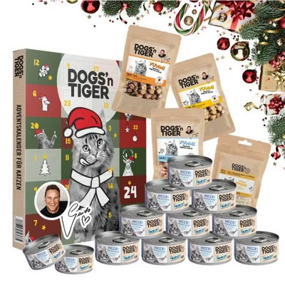Produktbild von Dogs’n Tiger Guido Maria Kretschmer Adventskalender Katzen Box | Filet | Thunfisch & Lachs | Premium Mahlzeiten & Snacks | Adventskalender Katze
