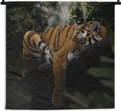 Produktbild von MuchoWow® Wandteppich Wandbehang Tiere - Tiger - Dschungel 150x150 cm Tapisserie Dekoration Wandtuch - Wohnaccessoires - Modernes