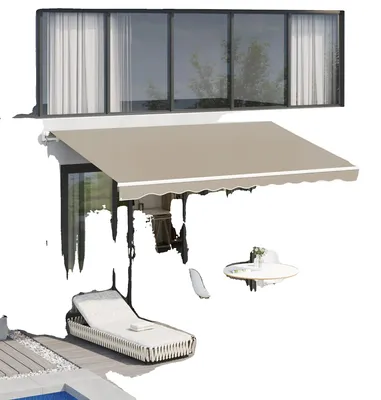 Image de Store banne, en polyester, largeur 3,95 m,manuelle, protection anti-UV, fixation murale
