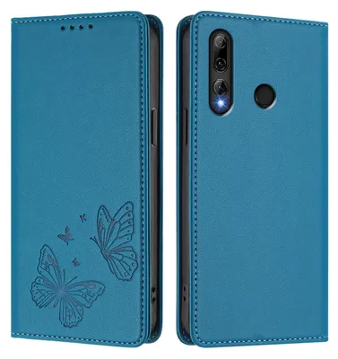 Obrázek produktu pro Kožené pouzdro pro Honor 20 Lite/Honor 10i, motýlí ražbou, peněženkové flip pouzdro se stojánkem Modrá