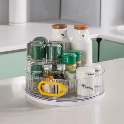 Produktbild von Rotierendes Gewürzregal, Rutschfestes Aufbewahrungsregal, Drehbarer Schrank Organizer, Gewürzglas Teller, Gewürzhalter, Küchengewürz Aufbewahrungstablett