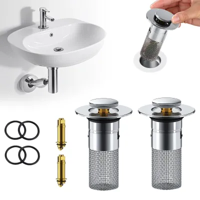 Productafbeelding van 2 afvoerstoppen met zeef – roestvrij staal – zilver – 34–40 mm
