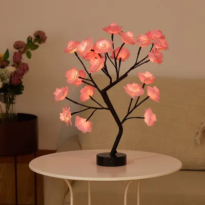 Produktbild von LED Rosenbaum Lampe Künstlich Bonsai Rose Baum Licht Dekoleuchte USB Batteriebetrieben Valentinstag Innen Deko