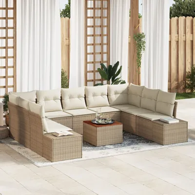 Produktbild von ZMH 10-teiliges Garten Sofa Set mit Kissen Beige Poly Rattan Akazie
