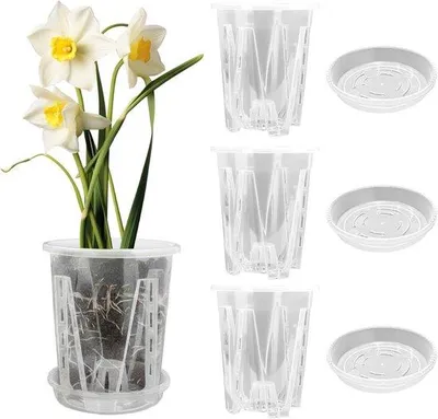 Productafbeelding van Orchideeënpotten, 3 stuks, 1,3 l, diameter 14 cm, met bloempotten, drainagegat, luchtdoorlatende bloempotten met