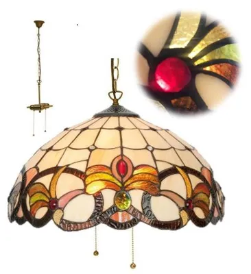 Immagine prodotto di Lampadario Tiffany a doppia catena con vetro colorato CASIOPEA Ø40 2*E27