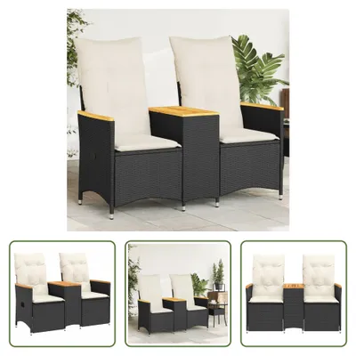 Obrázok produktu pre The Living Store Záhradná pohovka 2-miestna nastaviteľná so stolíkom Black Poly Rattan