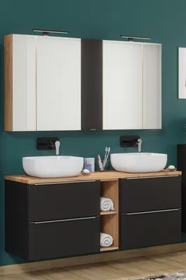 Produktbild von Badmöbel Set 7-tlg Badezimmerset PERUGIA Schwarz ohne Waschbecken