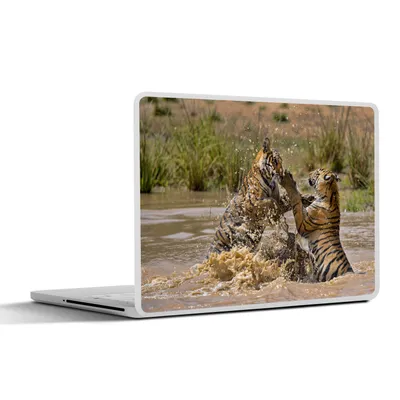 Produktbild von MuchoWow® Laptop Aufkleber Sticker Cover Junge Tiger spielen im Wasser 30x21 cm - Sticker für Laptop - Selbstklebend