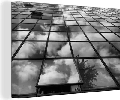 Produktbild von OneMillionCanvasses® - Leinwandbilder - 140x90 cm, Eine Fenstermatrix eines modernen Büros in schwarz-weiß, Wandbilder Kunstdruck Wanddekoration - Foto auf Leinwand - Gemälde auf