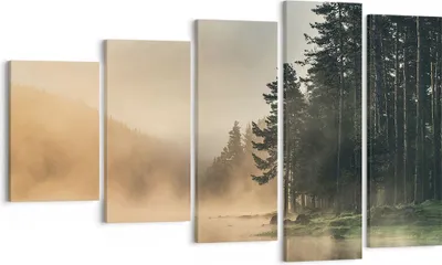 Produktbild von Bild auf Leinwand - Leinwandbild - 5 Teile - Nebel See Wald - 100x60cm - Wand Bild - Wanddeko - Wandbilder - Leinwanddruck - Bilder - Wanddekoration - Leinwand bilder - Wandbild - EG100x60-4440